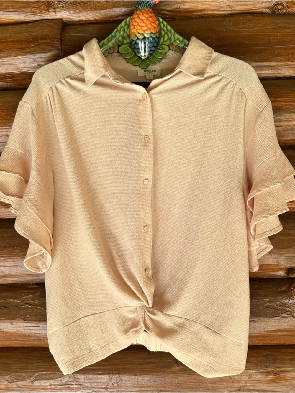 Umgee Blush Peach Button-Down Blouse with Knot Front
